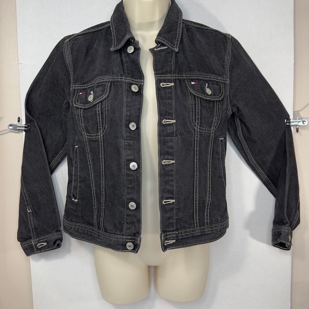 Y2k Tommy Hilfiger Charcoal Denim Jacket- Authentic Y2k 2000 Streetwear- Size Sm